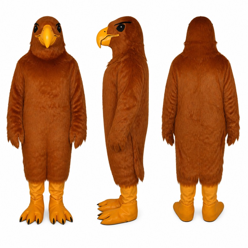 Eagle Mascot Costume in Brown with Orange Beak and Feet Adult