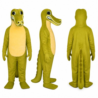 Crocodile Mascot Costume in Olive Green with Yellow Belly Adult