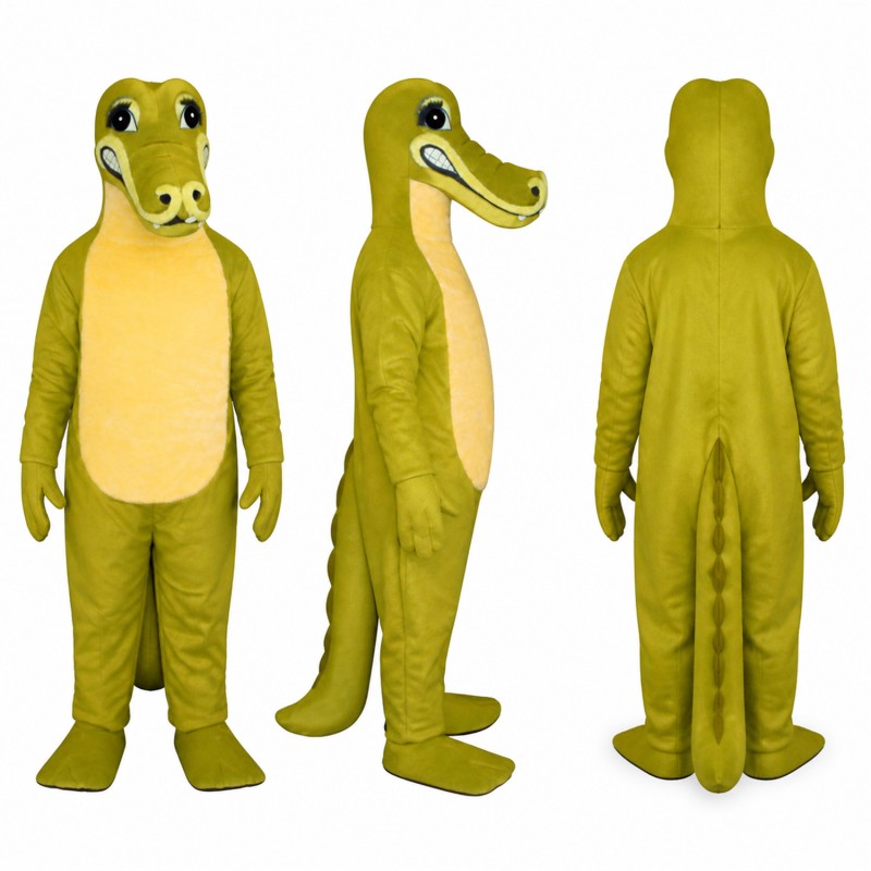 Crocodile Mascot Costume in Olive Green with Yellow Belly Adult