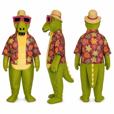 Vacation Crocodile Mascot Costume with Floral Shirt and Sunglasses Adult