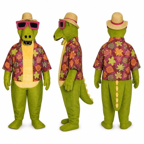 Vacation Crocodile Mascot Costume with Floral Shirt and Sunglasses Adult