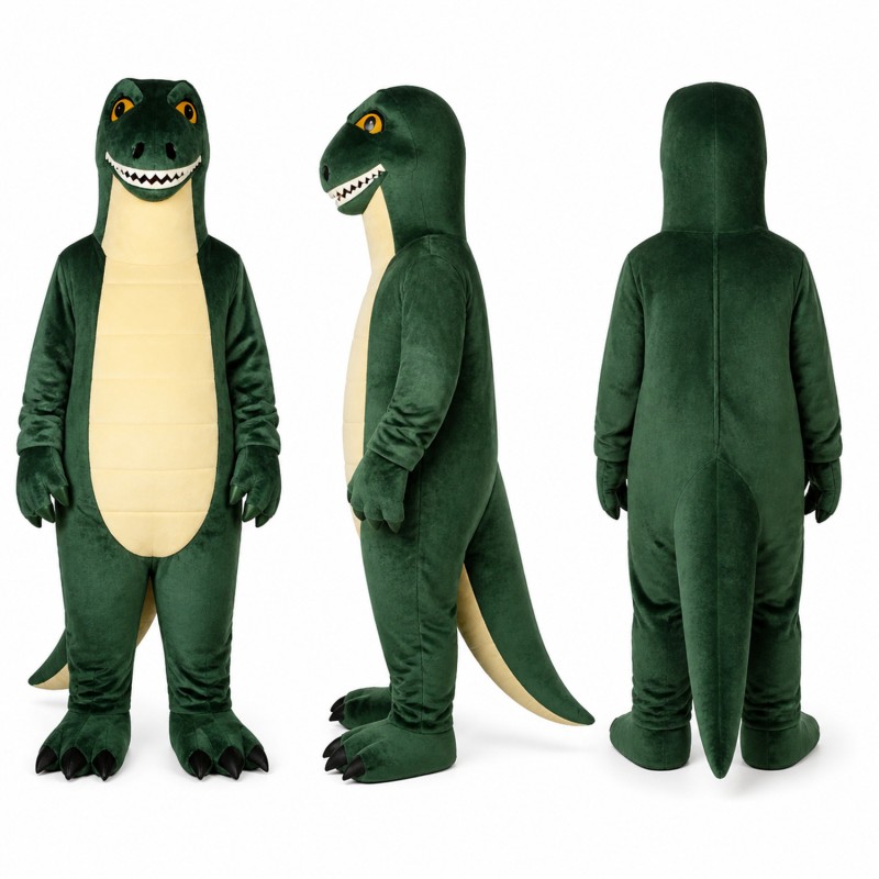 Alligator Mascot Costume in Dark Green with Cream Belly Adult