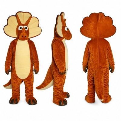 Triceratops Mascot Costume in Orange with Yellow Frill Adult