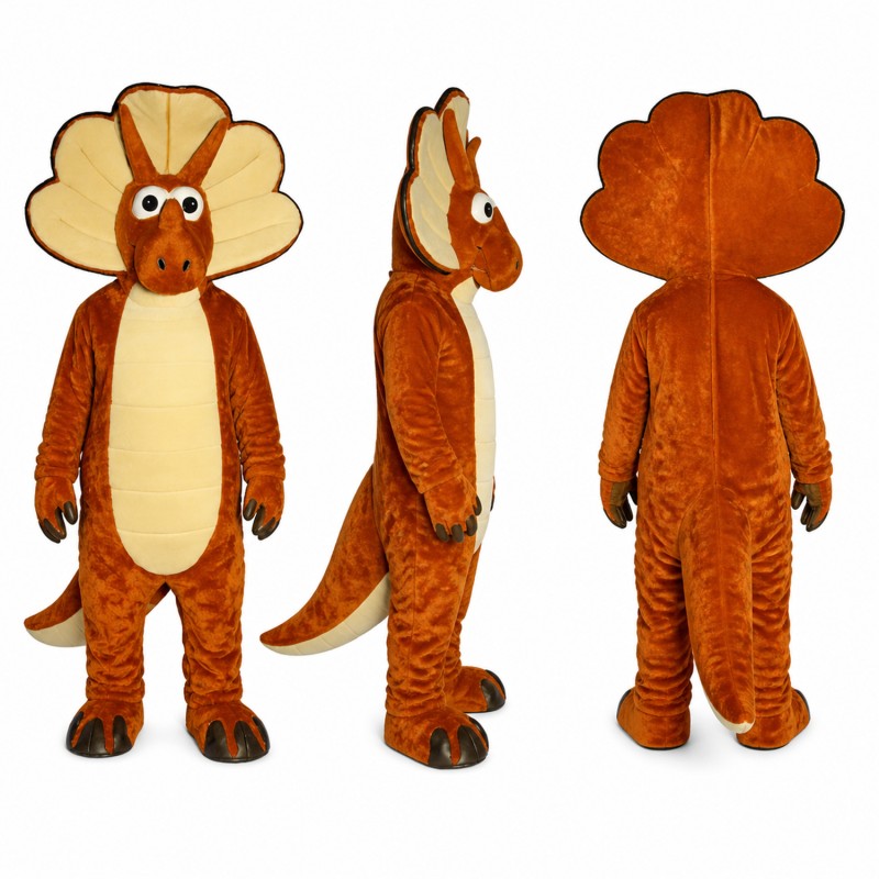 Triceratops Mascot Costume in Orange with Yellow Frill Adult
