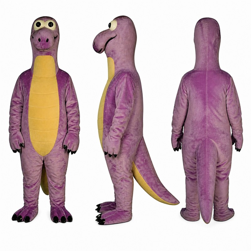 Dinosaur Mascot Costume in Purple with Yellow Belly Adult