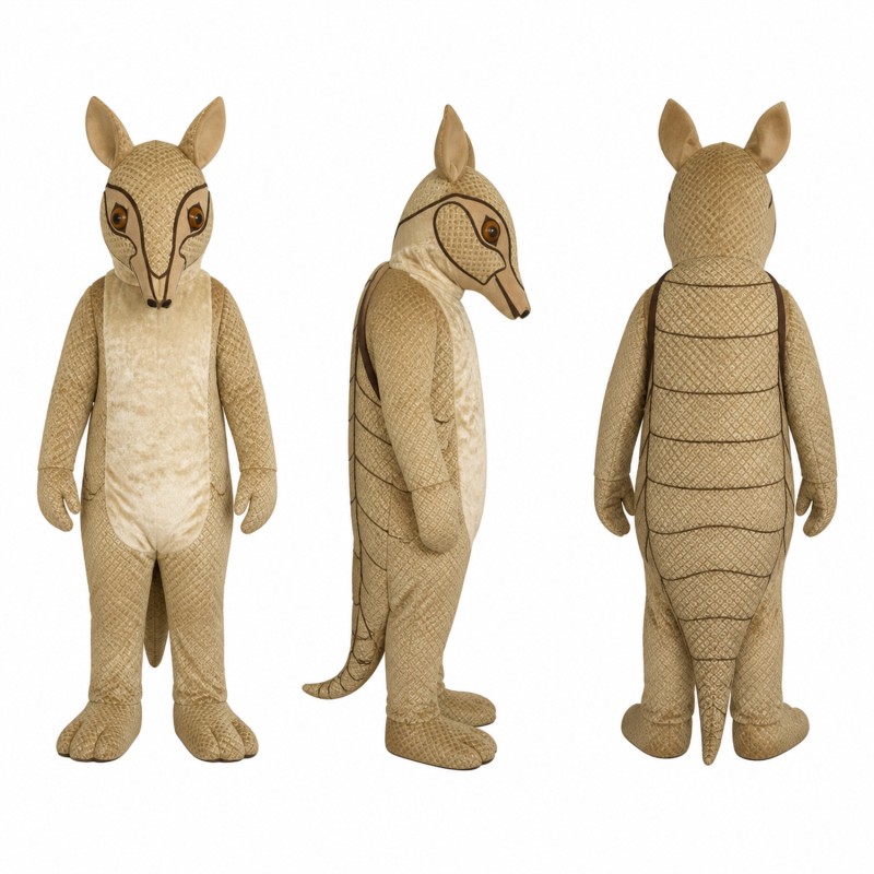 Armadillo Mascot Costume in Tan with Long Tail Adult