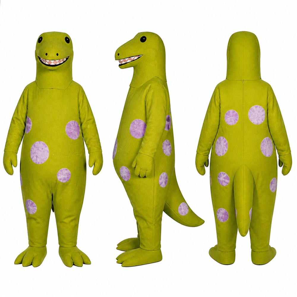 Dinosaur Mascot Costume in Green with Purple Spots Adult Dinosaur Mascot Costume in Green with Purple Spots Adult