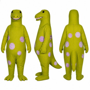 Dinosaur Mascot Costume in Green with Purple Spots Adult