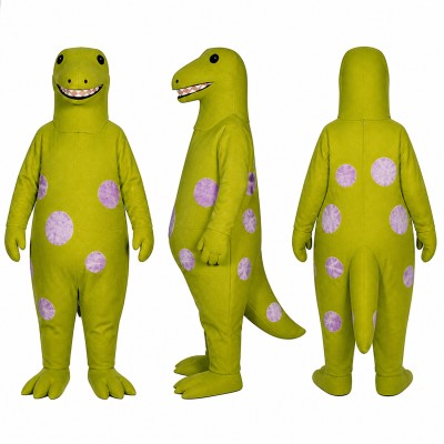 Dinosaur Mascot Costume in Green with Purple Spots Adult