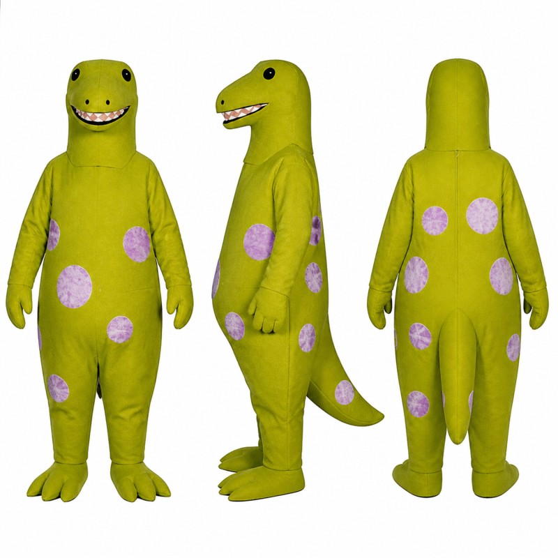 Dinosaur Mascot Costume in Green with Purple Spots Adult