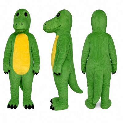 Dinosaur Mascot Costume in Green with Yellow Belly Adult