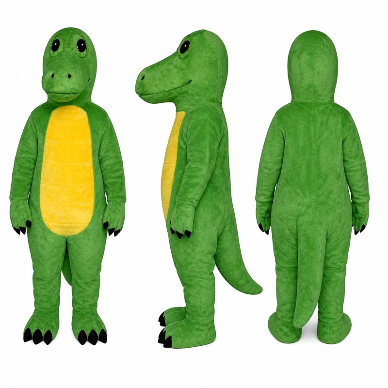 Dinosaur Mascot Costume in Green with Yellow Belly Adult