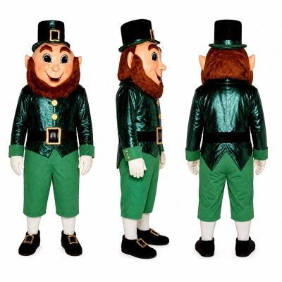 Leprechaun Mascot Costume in Green with Black Hat Adult