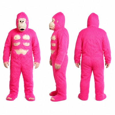 Gorilla Mascot Costume in Pink with Heart Pattern Adult