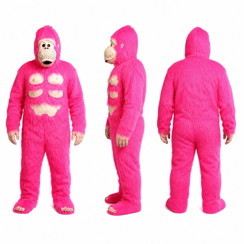 Gorilla Mascot Costume in Pink with Heart Pattern Adult