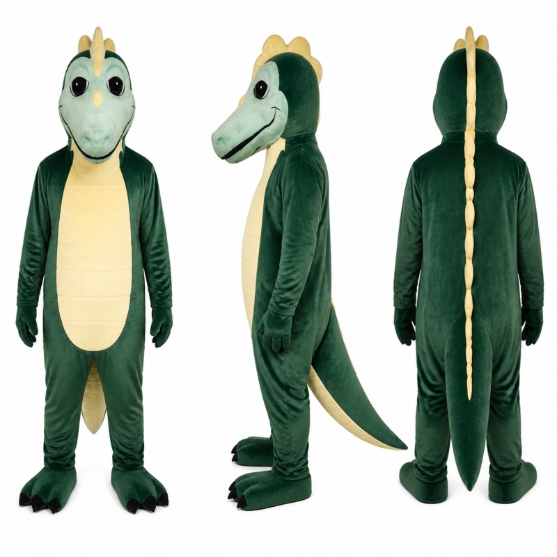 Dinosaur Mascot Costume in Green with Cream Belly Adult