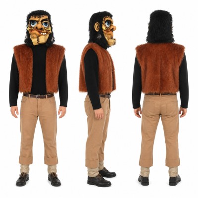 Caveman Mascot Costume with Brown Vest and Tan Pants Adult