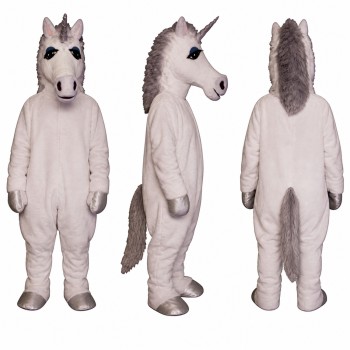 Horse Mascot Costume in White with Gray Mane Adult