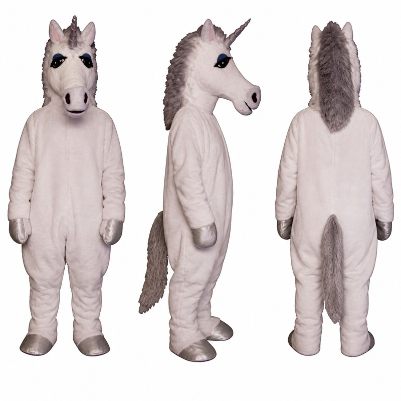 Horse Mascot Costume in White with Gray Mane Adult