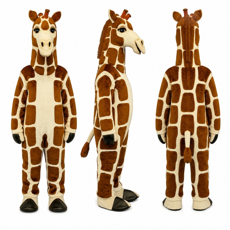 Giraffe Mascot Costume in Brown and Cream with Spotted Pattern Adult