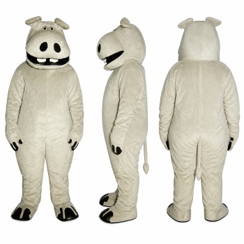 Hippo Mascot Costume in Light Gray with Broad Muzzle Adult