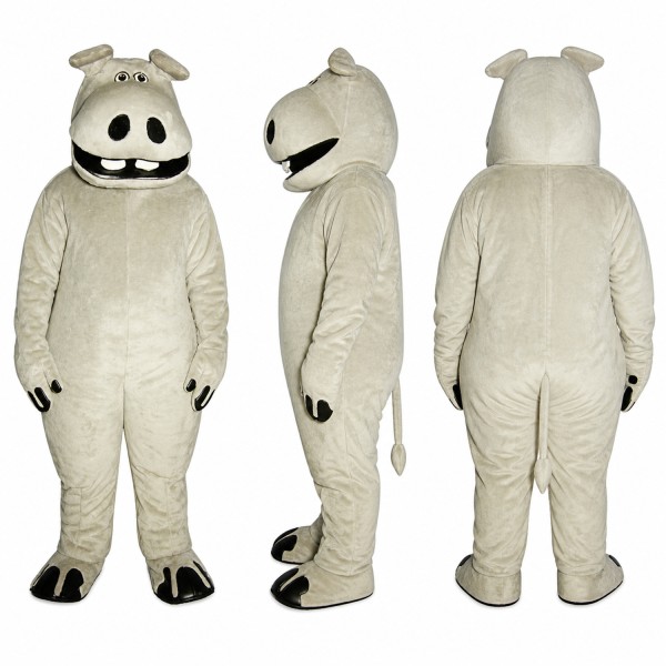Hippo Mascot Costume in Light Gray with Broad Muzzle Adult