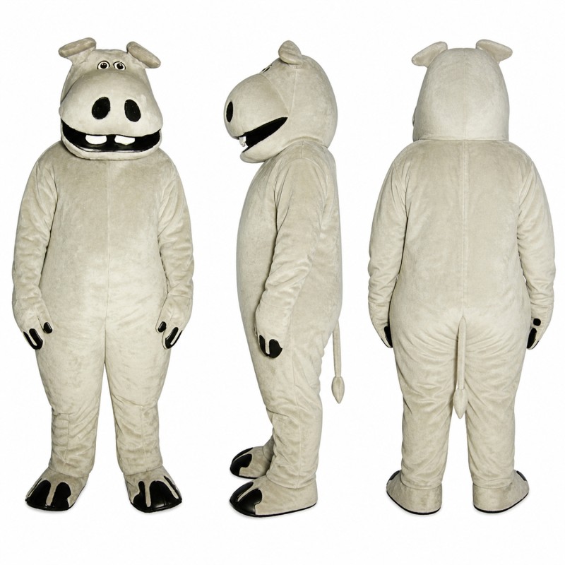 Hippo Mascot Costume in Light Gray with Broad Muzzle Adult