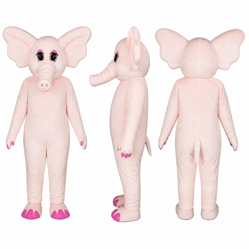 Elephant Mascot Costume in Pink with Large Ears Adult