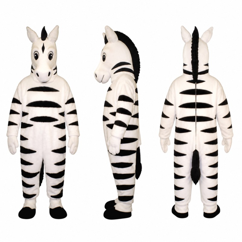 Zebra Mascot Costume in White with Black Stripes Adult