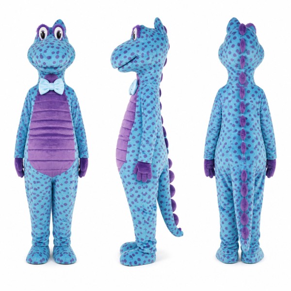 Dinosaur Mascot Costume in Blue with Purple Belly Adult