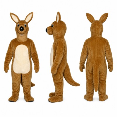 Kangaroo Mascot Costume in Brown with Cream Belly and Long Tail Adult