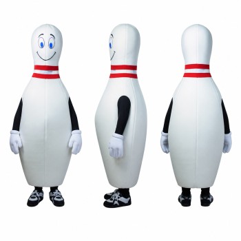 Bowling Pin Mascot Costume in White with Red Stripes Adult