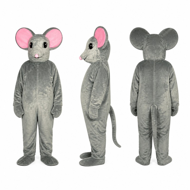 Mouse Mascot Costume in Gray with Pink Ears Adult