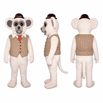 Monkey Mascot Costume in Cream with Brown Vest and Hat Adult