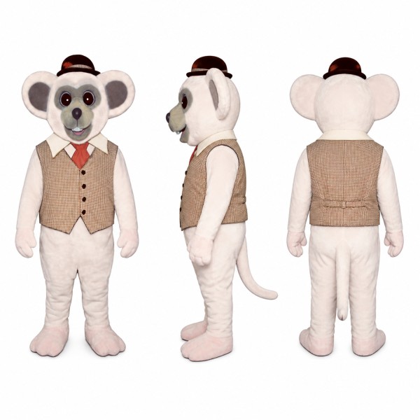 Monkey Mascot Costume in Cream with Brown Vest and Hat Adult