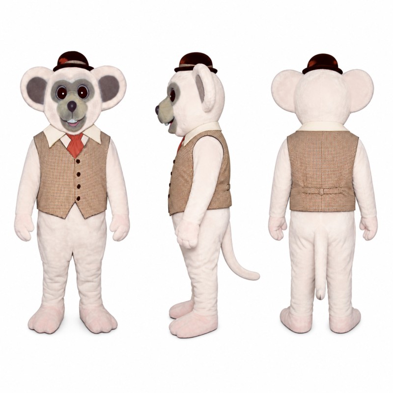 Monkey Mascot Costume in Cream with Brown Vest and Hat Adult