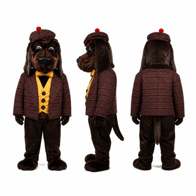 Scottish Dog Mascot Costume in Black with Tartan Outfit Adult