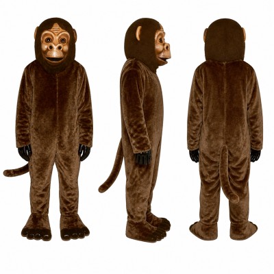 Monkey Mascot Costume in Dark Brown with Tan Face Adult