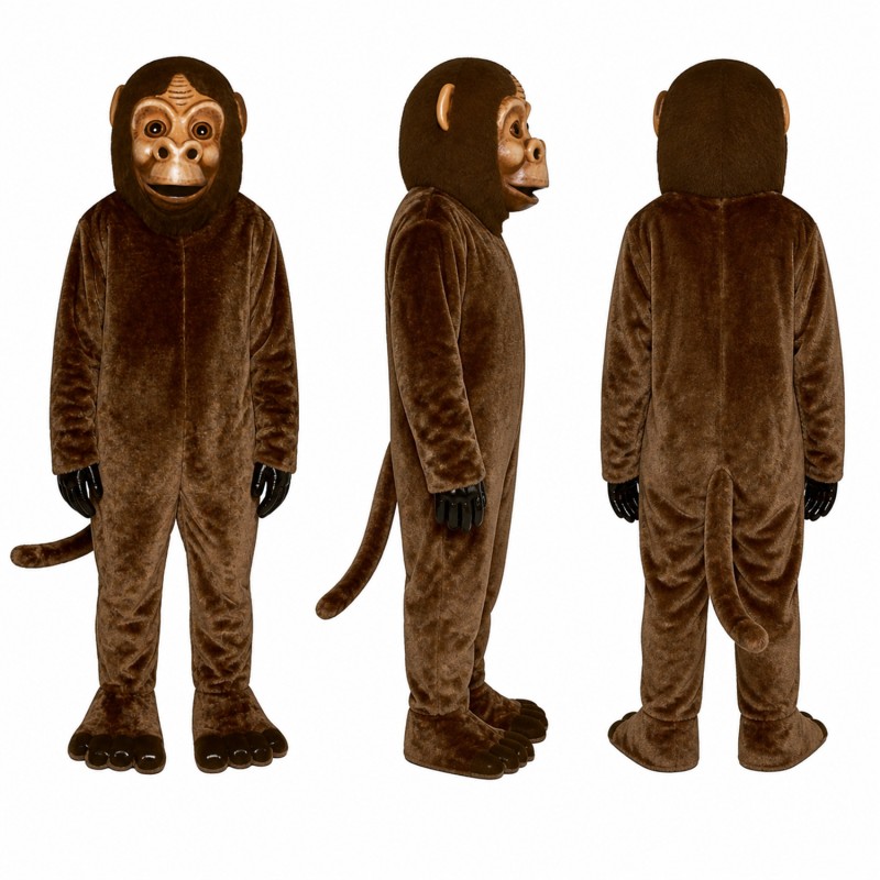 Monkey Mascot Costume in Dark Brown with Tan Face Adult