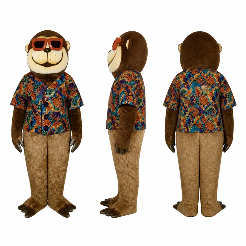 Vacation Monkey Mascot Costume with Floral Shirt and Sunglasses Adult