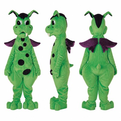 Dragon Mascot Costume in Green with Purple Wings and Black Spots Adult