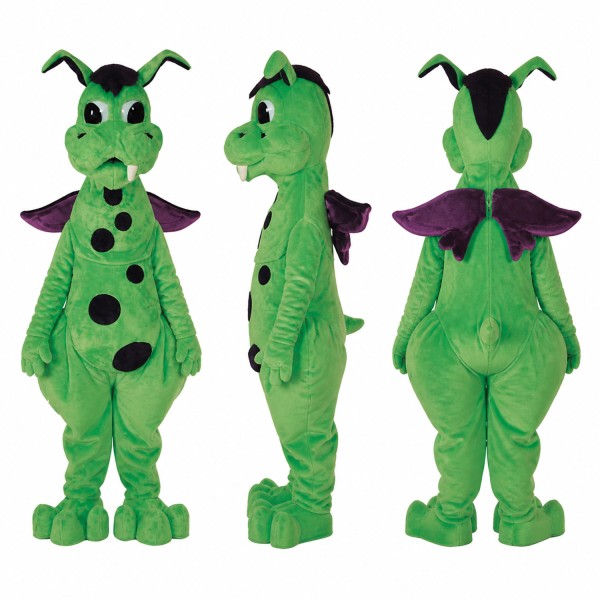 Dragon Mascot Costume in Green with Purple Wings and Black Spots Adult
