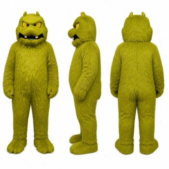 Monster Mascot Costume in Fuzzy Green with Toothy Grin Adult