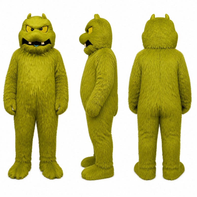 Monster Mascot Costume in Fuzzy Green with Toothy Grin Adult