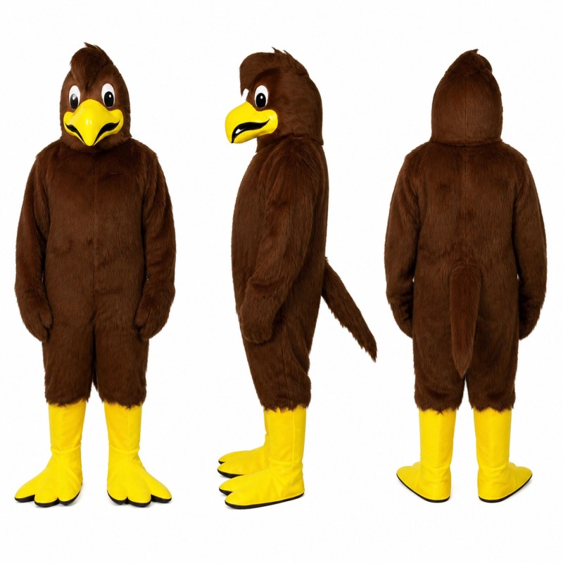 Eagle Mascot Costume in Brown with Yellow Beak and Feet Adult