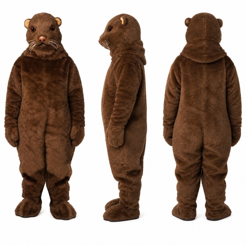 Morris Mink Mascot Costume in Brown with Buck Teeth Adult