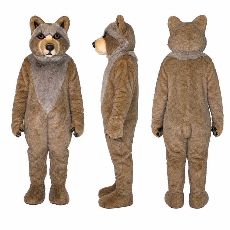 Wolf Mascot Costume in Gray and Brown with Pointed Ears Adult