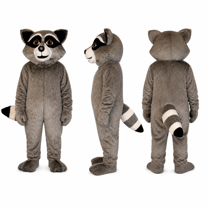 Raccoon Mascot Costume in Gray with Black Face Mask Adult
