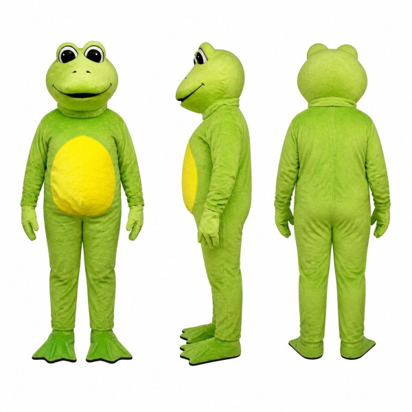 Frog Mascot Costume in Green with Yellow Belly Adult