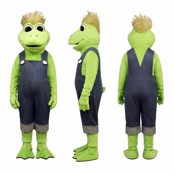 Frog Mascot Costume in Green with Black Overalls Adult